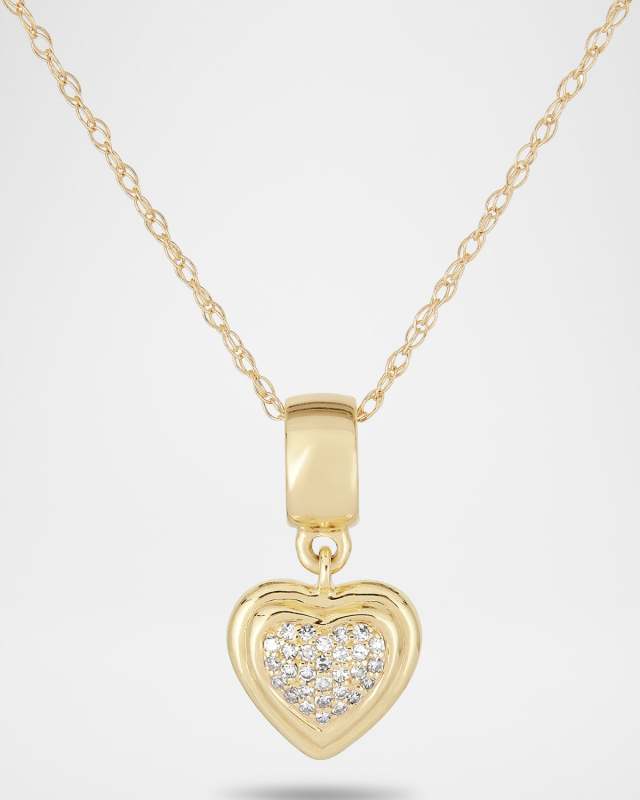 14K Yellow Gold Puffed Pave Heart Necklace
